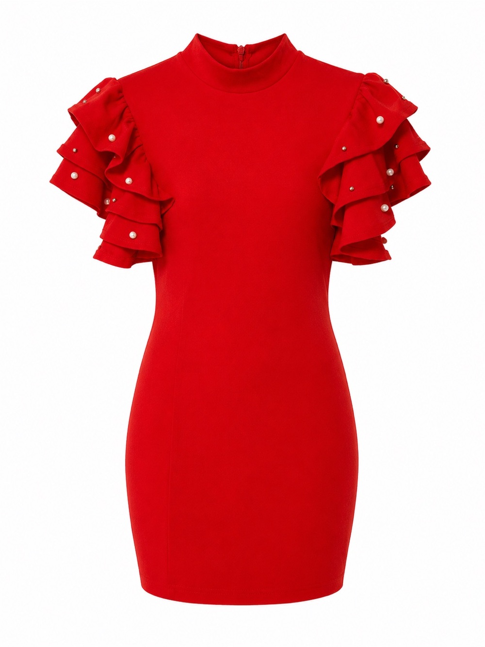 Red Ruffle Sleeve Bodycon Dress - Picture 2 of 5